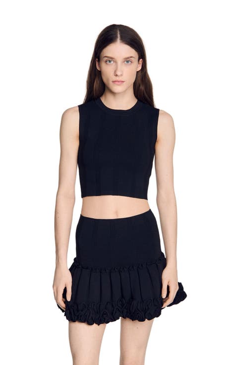 Cropped ribbed knit top