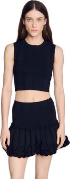 SANDRO Cropped ribbed knit top