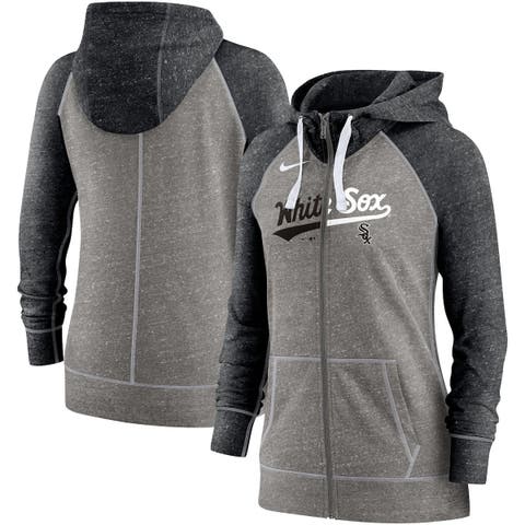 Women's Nike Heathered Charcoal/Heathered Black Chicago White Sox Split Wordmark Gym Vintage Raglan Slub Full-Zip Hoodie
