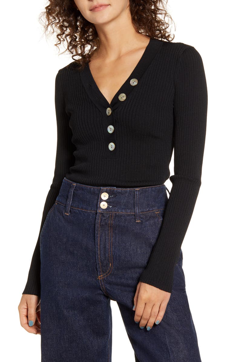 Nobody Denim Nolita Ribbed Long Sleeve Top, Main, color, 