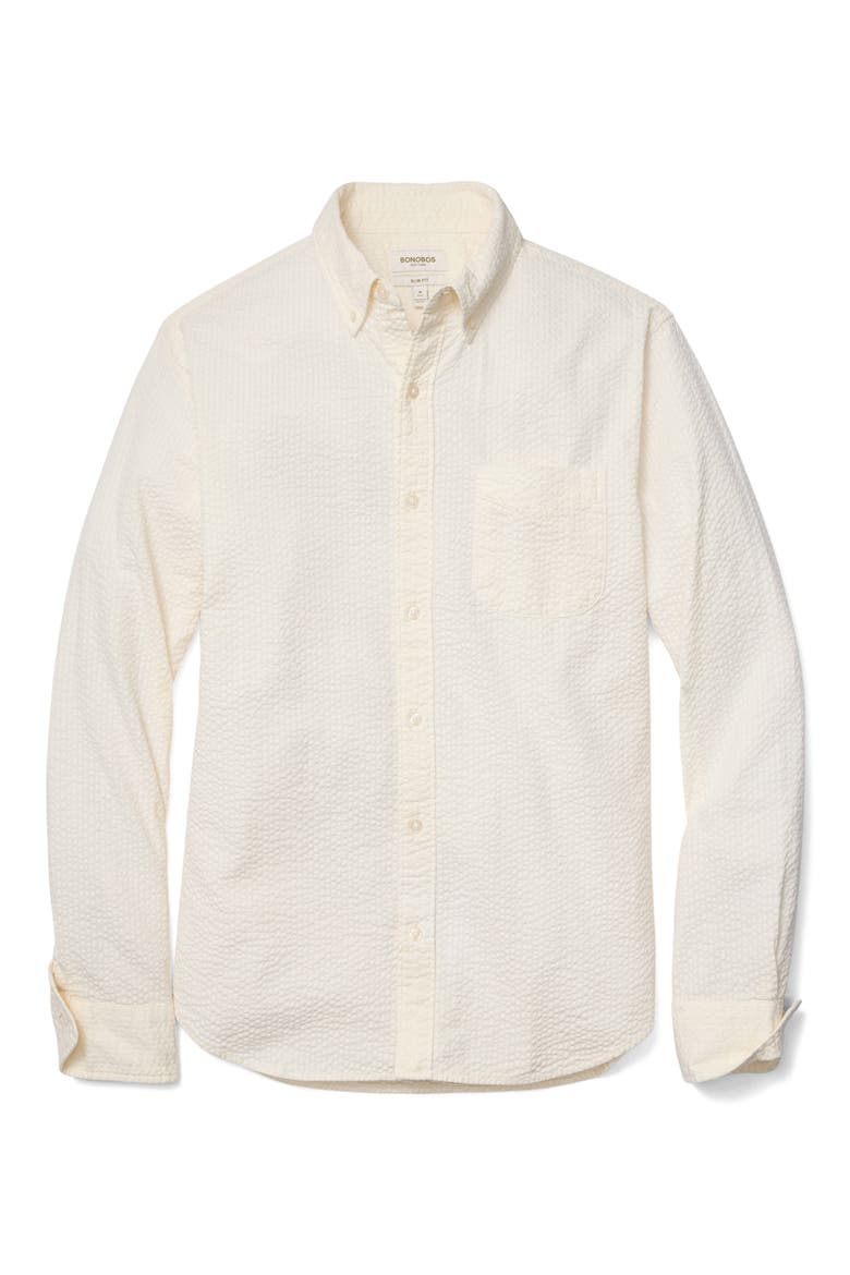 Everyday Slim Fit Cotton Seersucker Button-Down Shirt, Alternate, color, COCONUT MILK