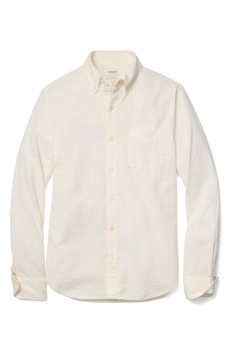Bonobos Everyday Slim Fit Cotton Seersucker Button-Down Shirt, Alternate, color, Coconut Milk