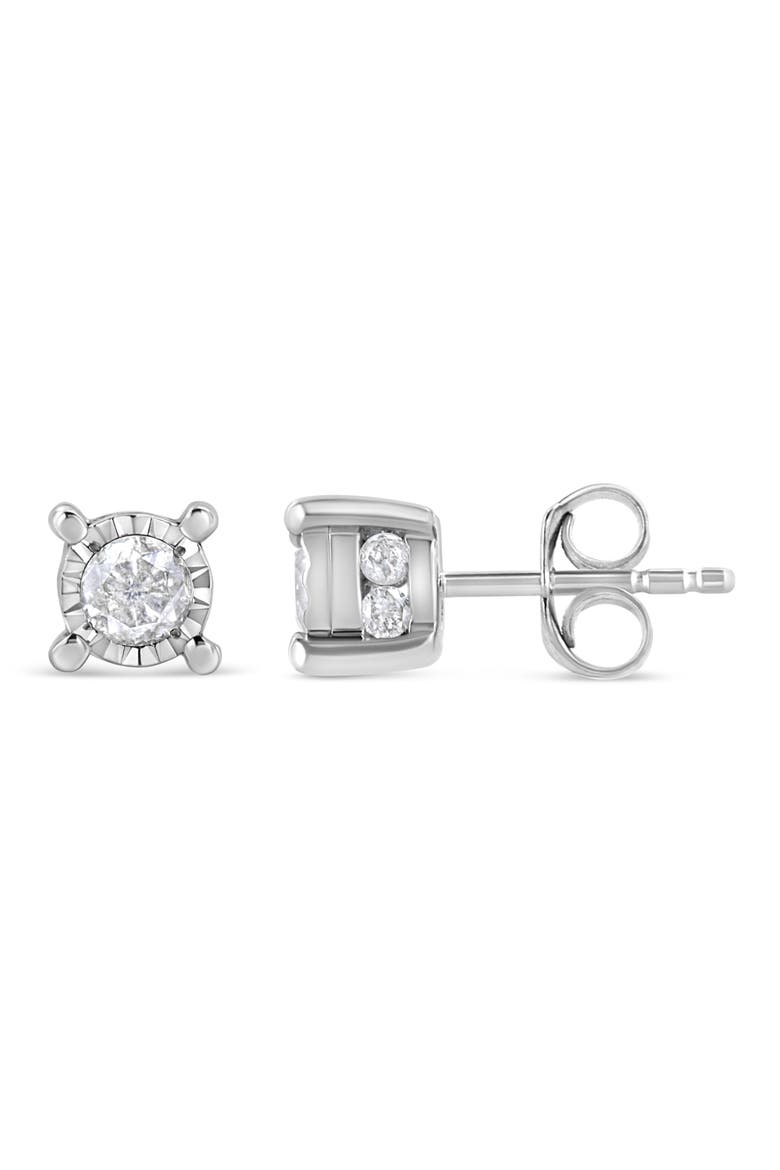 Silver 1.0 Ct Diamond Miracle- Solitaire Stud Earrings, Alternate, color, White