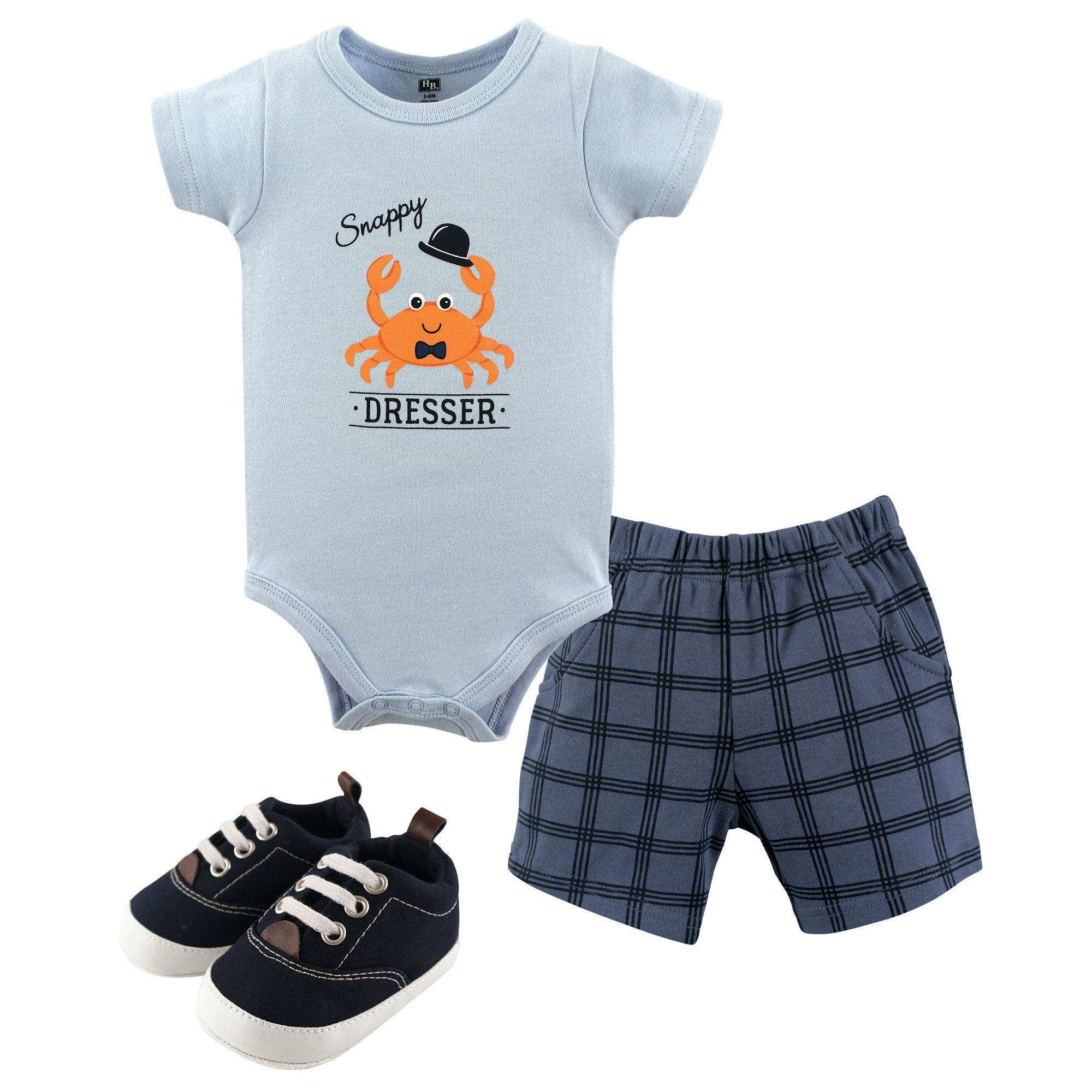 Hudson Baby Cotton Bodysuit, Shorts And Shoe Set In Multi