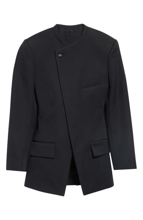 Collarless Wool Poudre Jacket