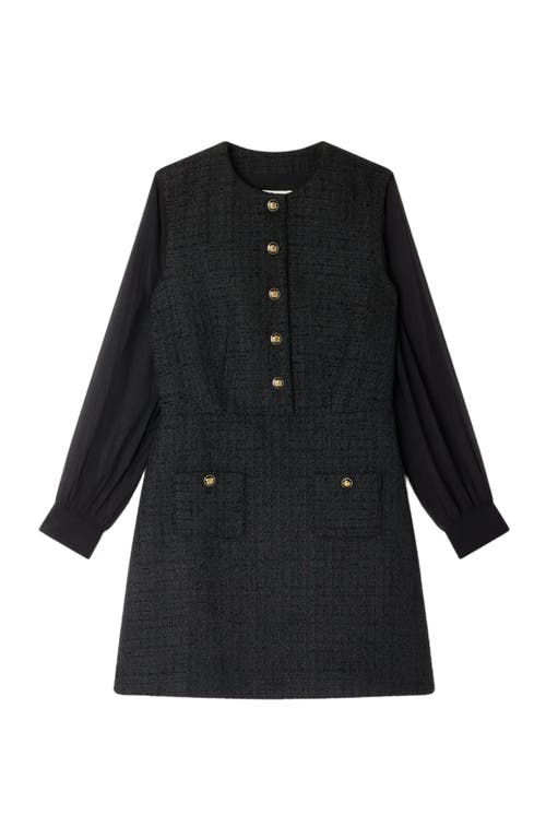 Sandro Contrast Long Sleeve Dress In Black