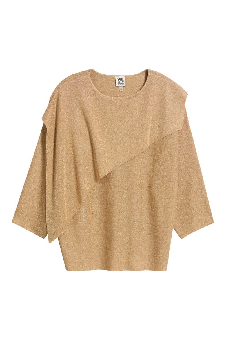 Asymmetrical Metallic Cape Sweater, Alternate, color, LIGHT GOLD