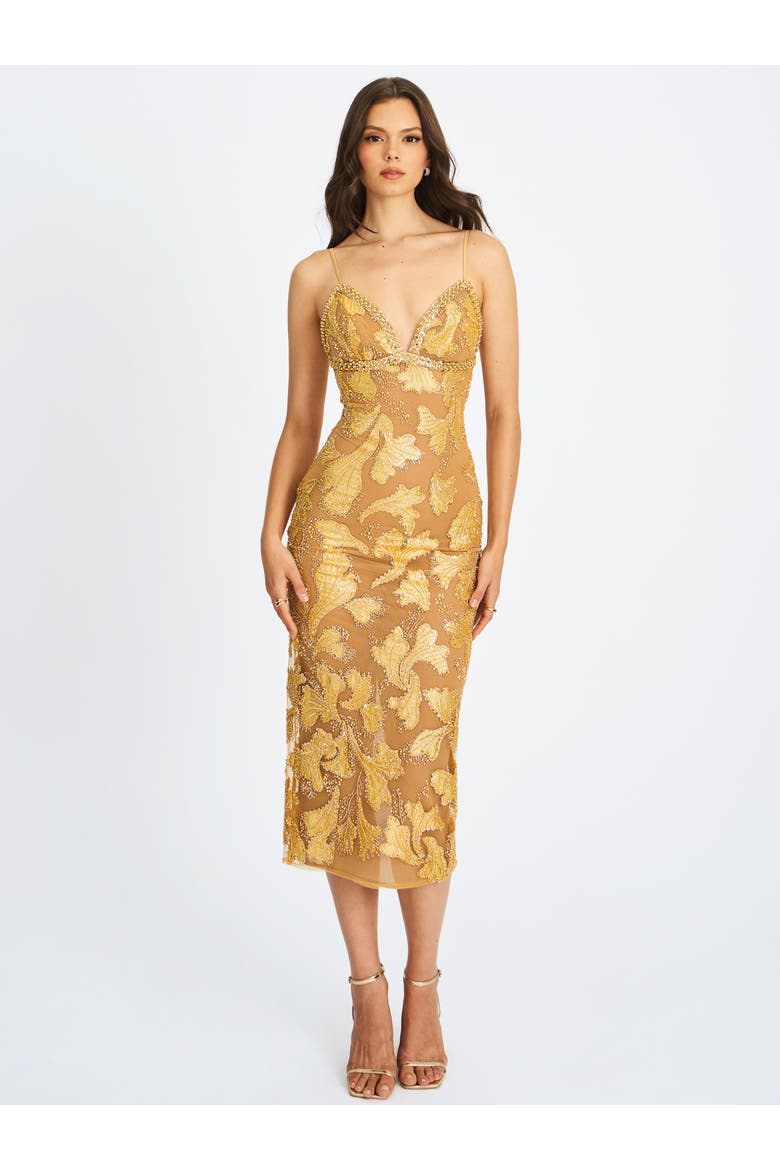 Edie Beaded Sequin Midi Pencil Dress, Alternate, color, Golden bronze