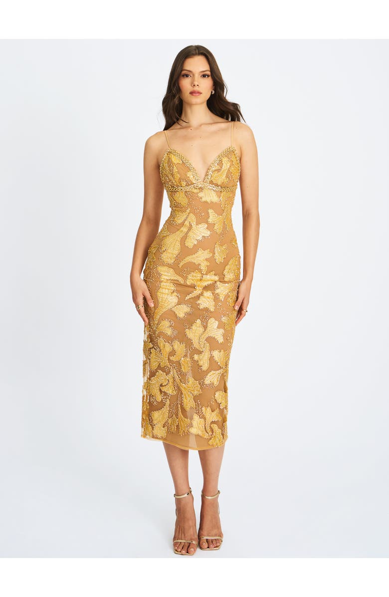 Miss Circle Edie Beaded Sequin Midi Pencil Dress, Alternate, color, Golden Bronze