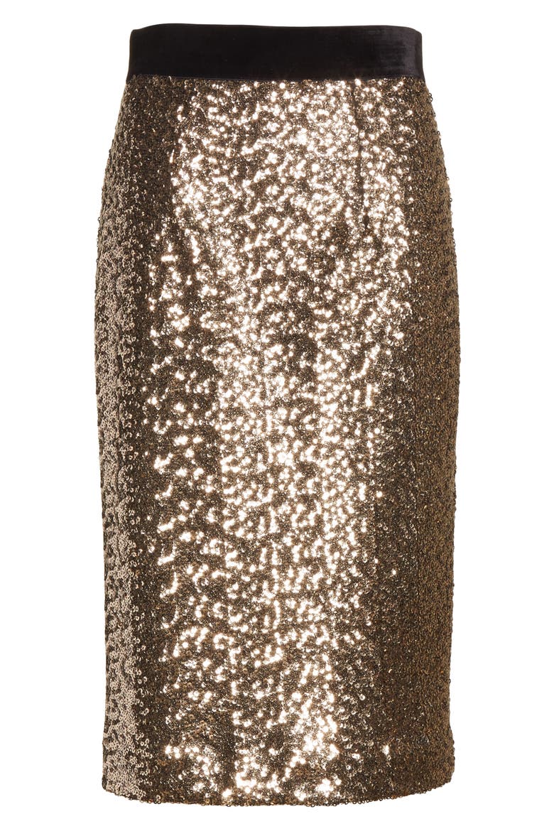 Classic Sequin Pencil Skirt, Alternate, color, ANTIQUE GOLD