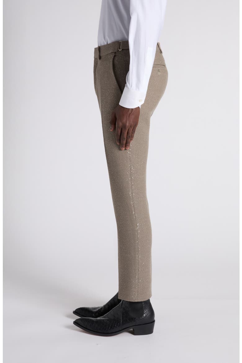 Sequin Light Bouclé Flat Front Pants, Alternate, color, JBQ DESERT TAUPE