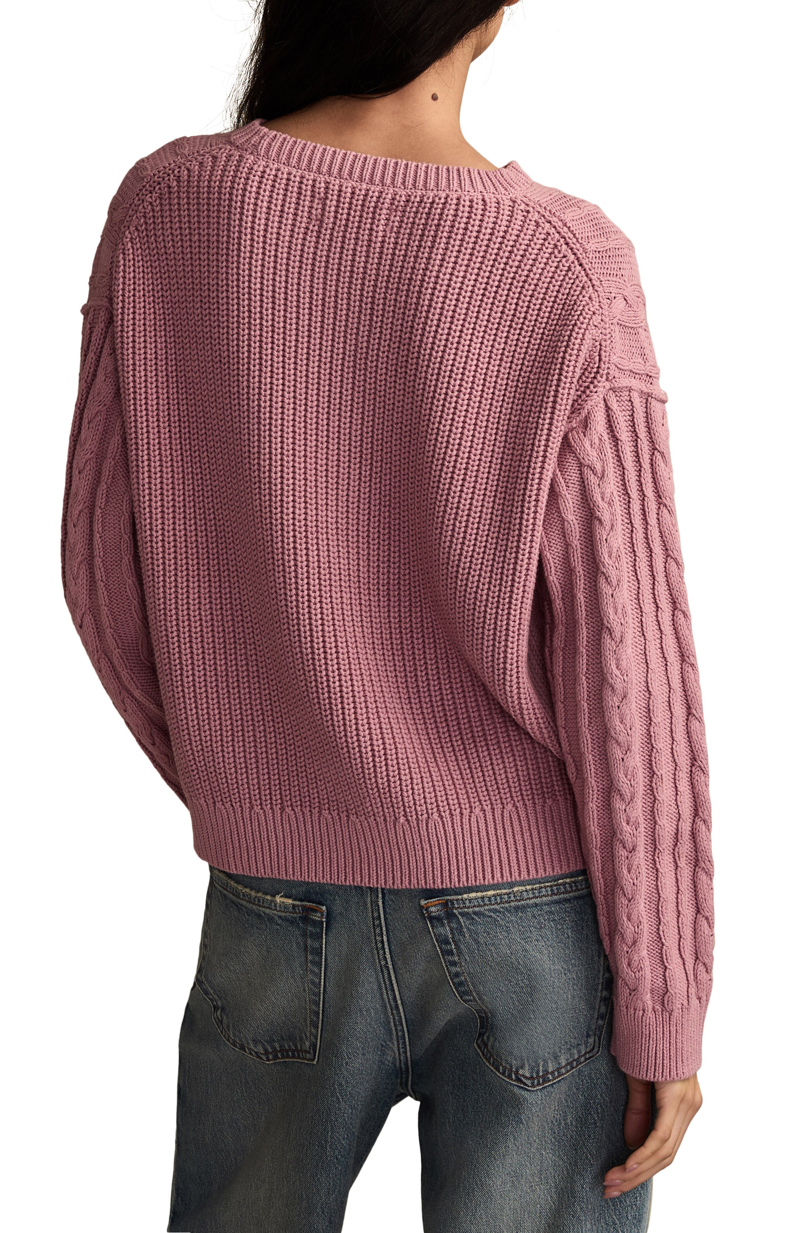 Cable Stitch Crewneck Cotton Sweater - image 2
