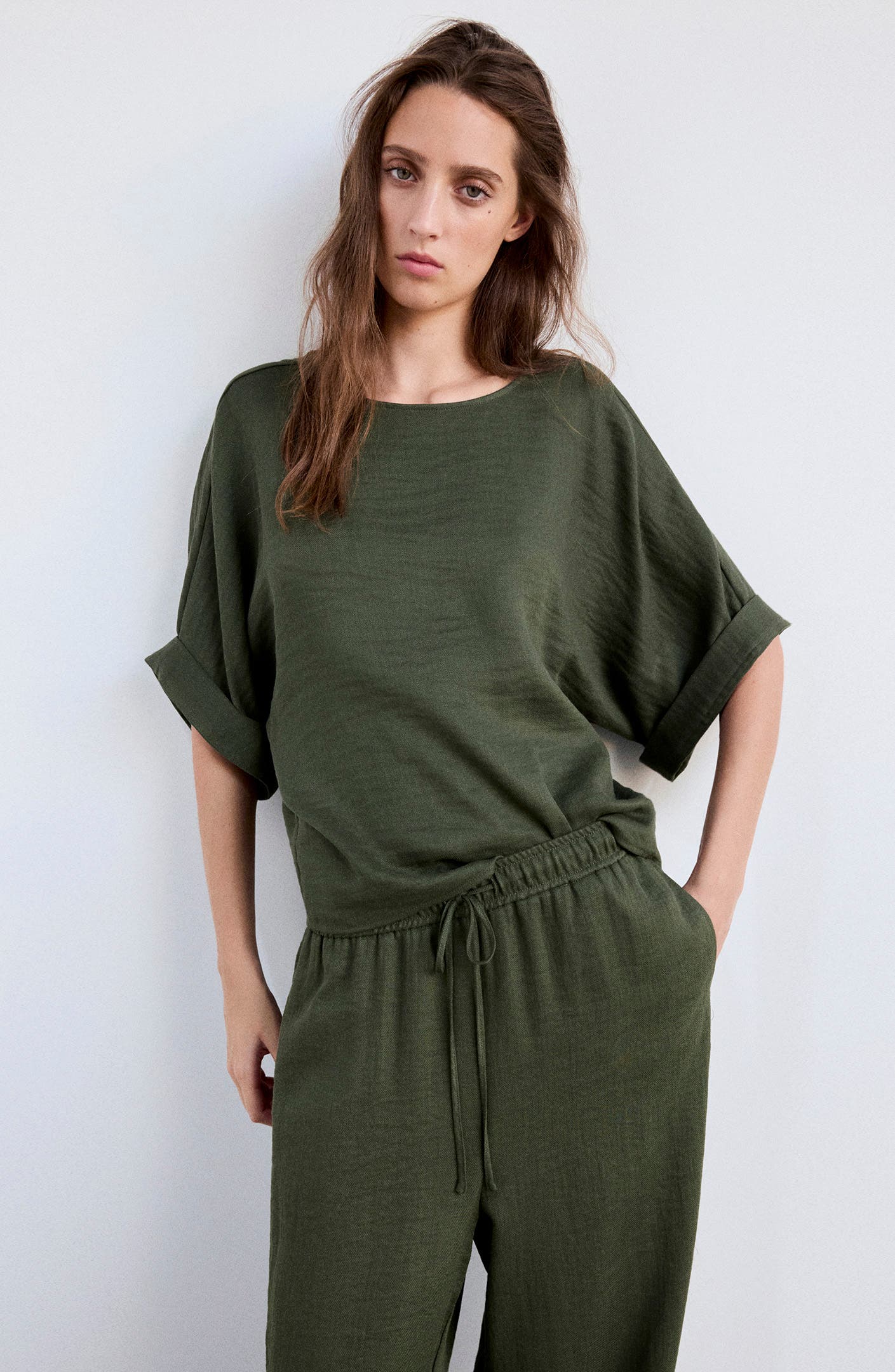MANGO Textured Drawstring Straight Leg Pants (Women) | Nordstrom