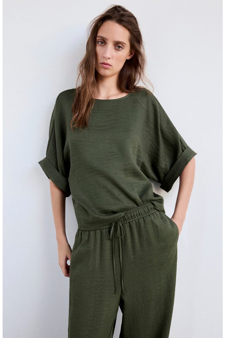 Textured Drawstring Straight Leg Pants, Main, color, GREEN