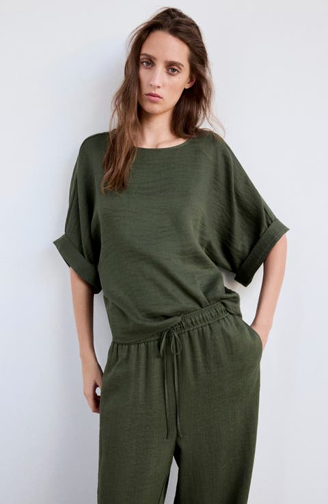 Textured Drawstring Straight Leg Pants