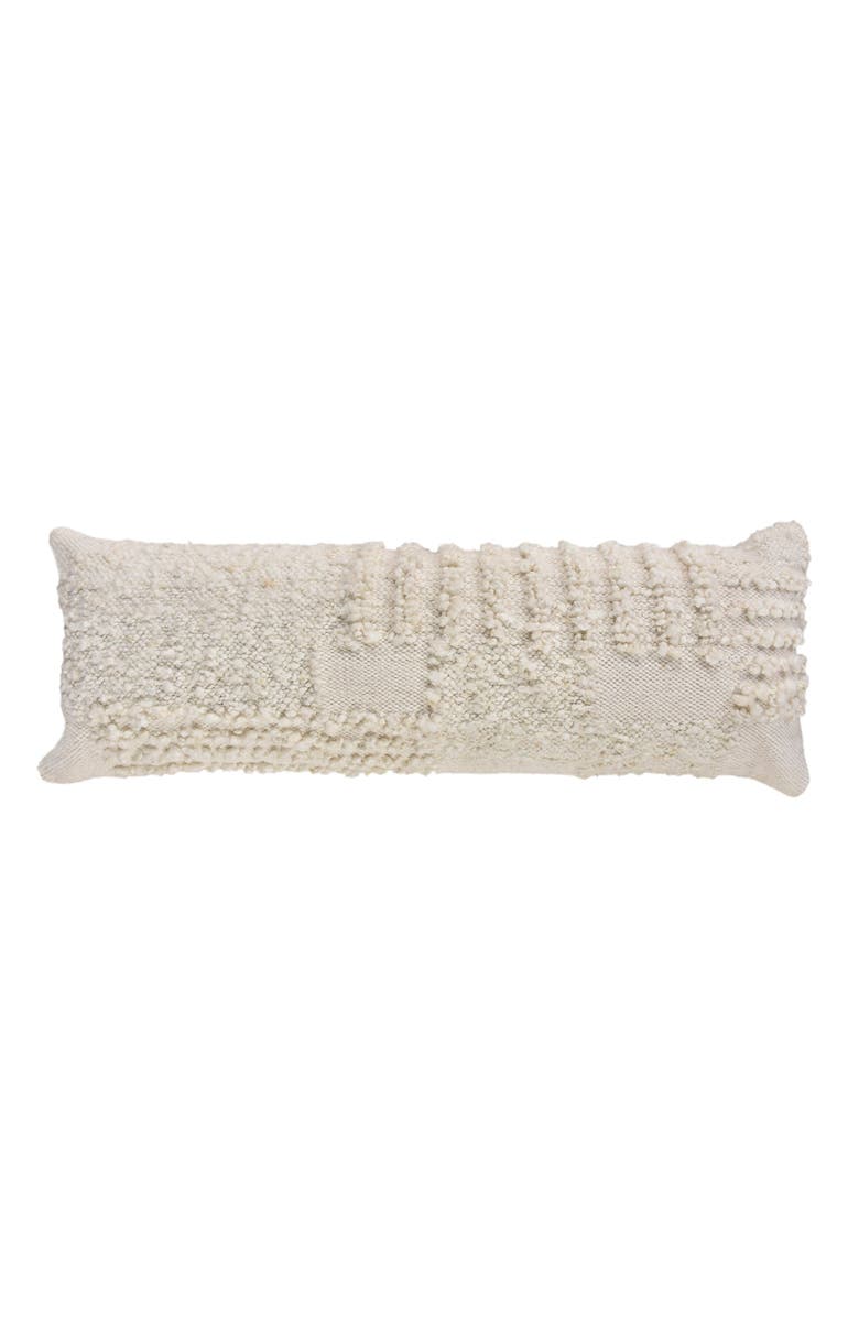 Anaya White Boucle Patchwork Handwoven Pillow 14x40 with Down Alternative Insert, Main, color, White
