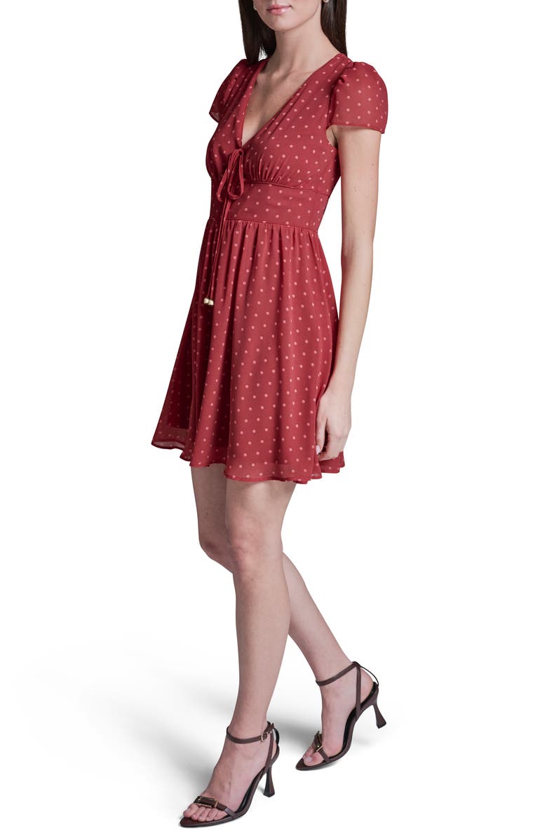 BCBG Polka Dot Short Sleeve Woven Dress, Alternate, color, Toscana Clay.bellini Blush