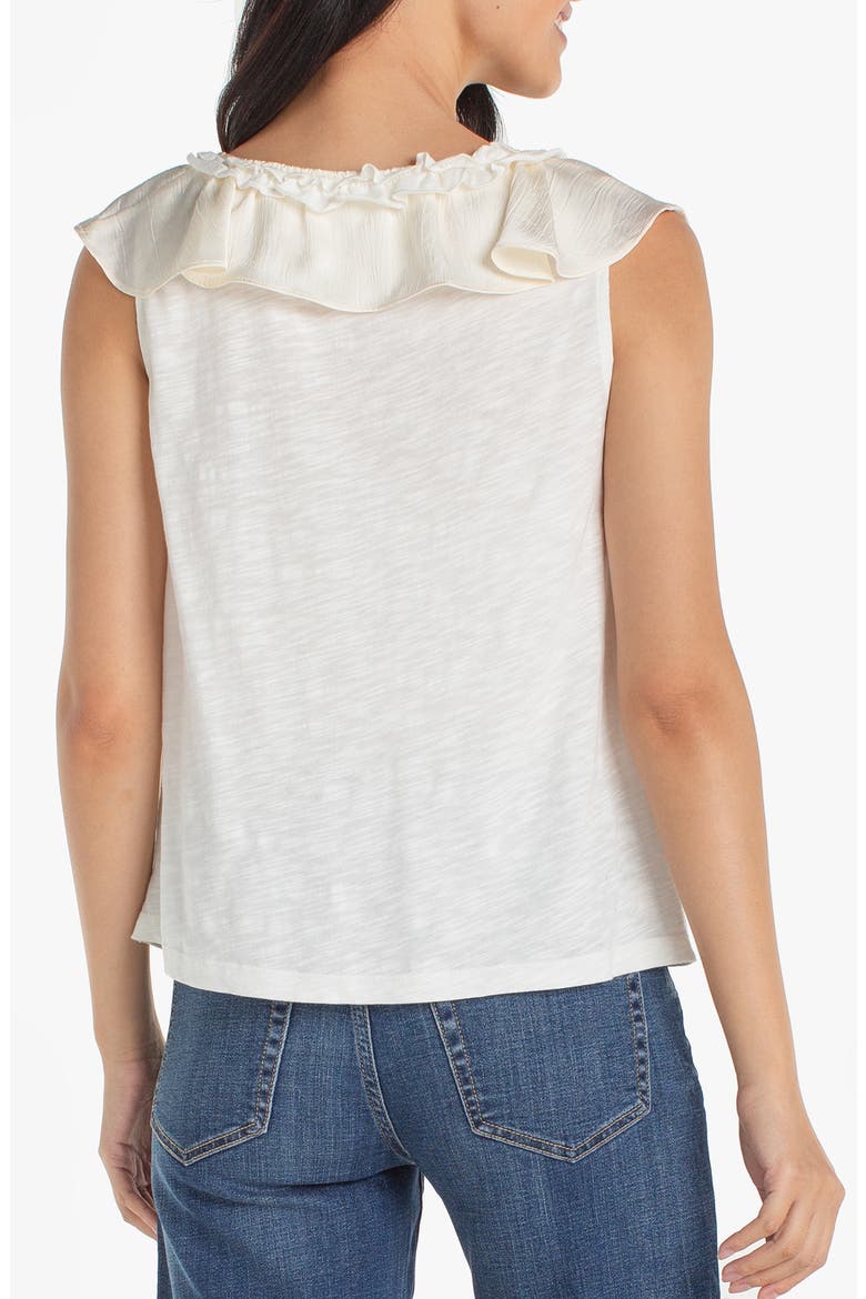 Ruffle Sleeveless Mixed Media Top, Alternate, color, FRENCH VANILLA
