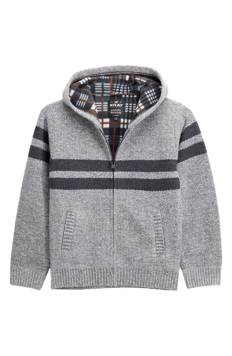 XRAY Kids' Stripe Full Zip Hoodie, Main, color, Heather Grey/Charcoal