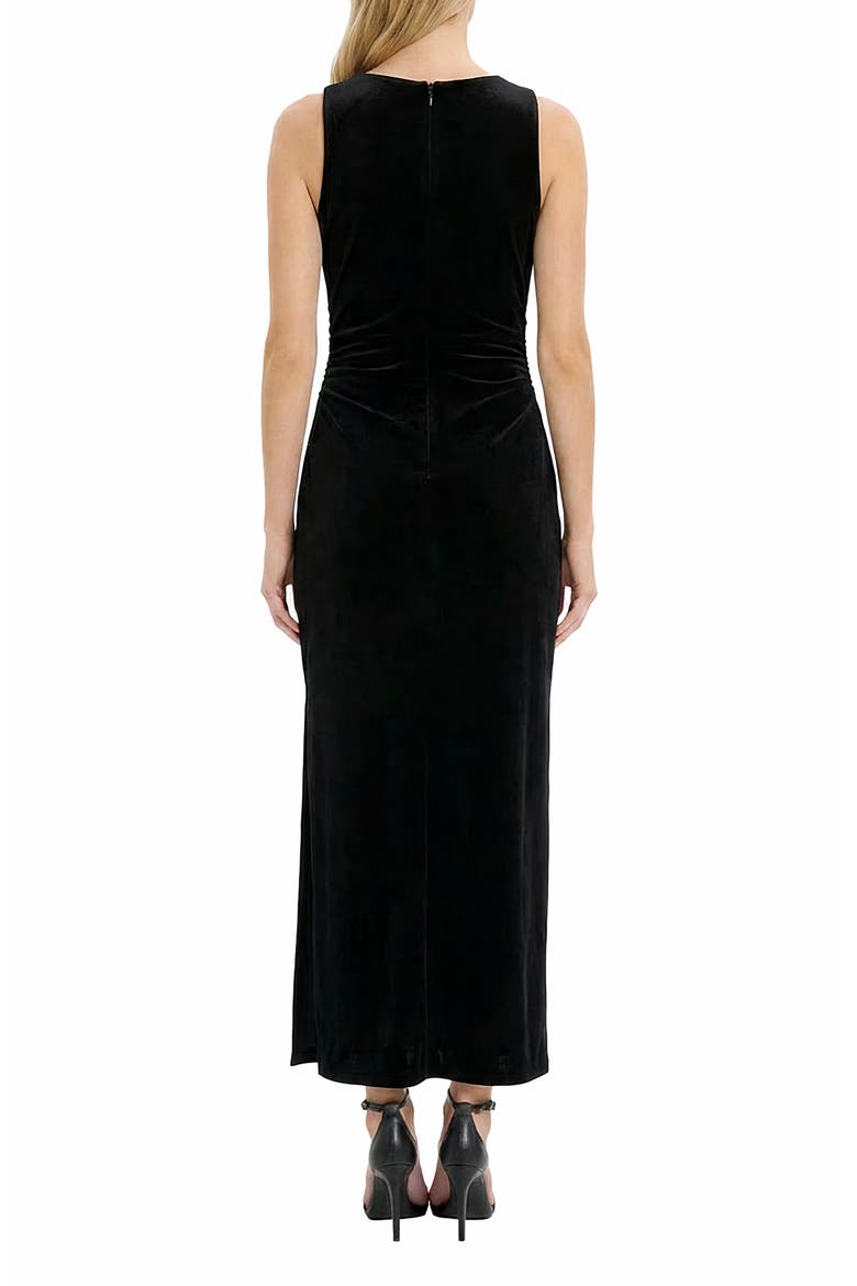 Velvet Knot Shoulder Midi Dress, Alternate, color, BLACK