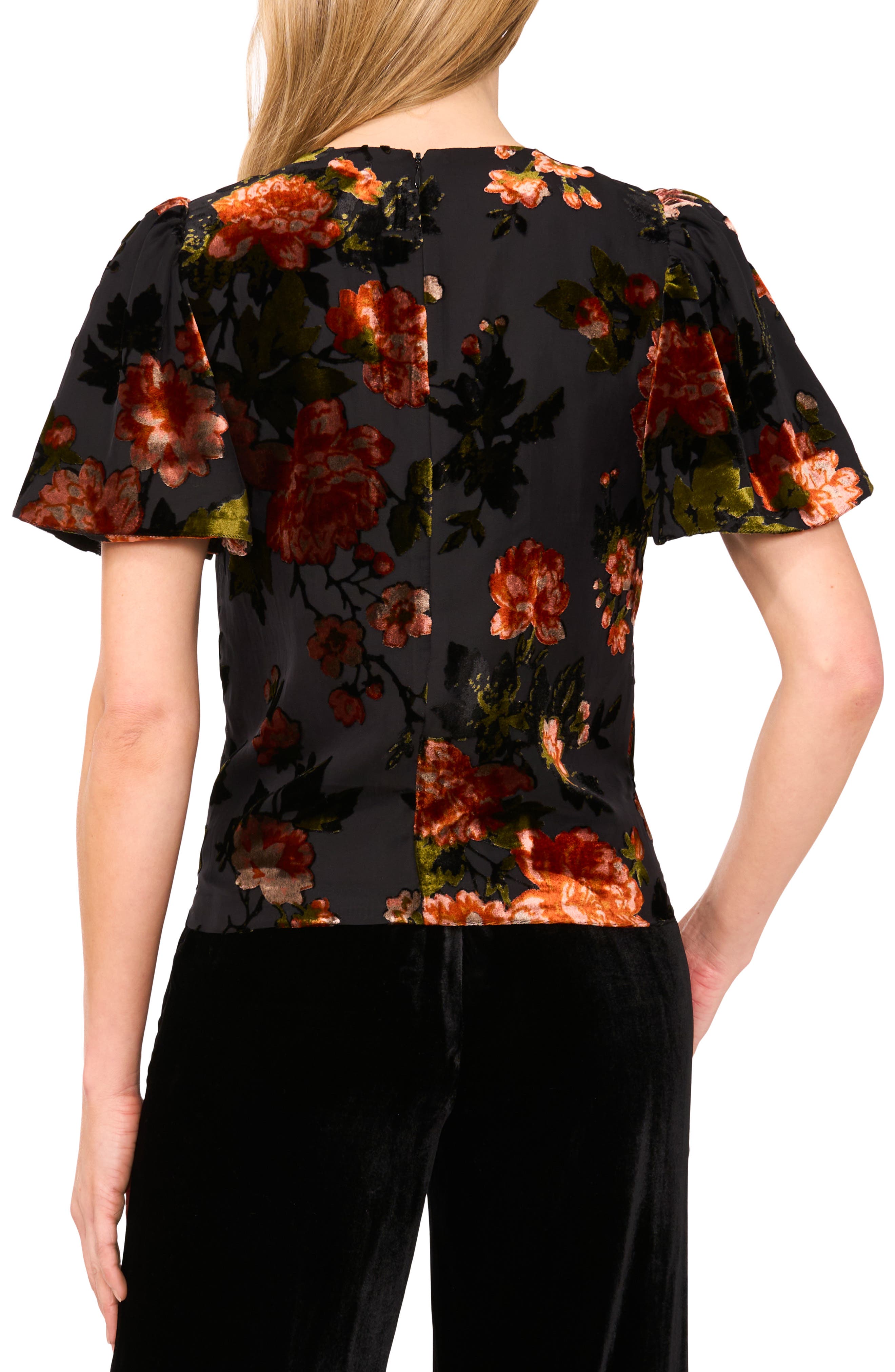 Velvet Burnout Flutter Sleeve Top - image 2