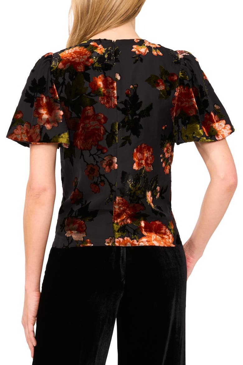 Velvet Burnout Flutter Sleeve Top, Alternate, color, RICH BLACK 060