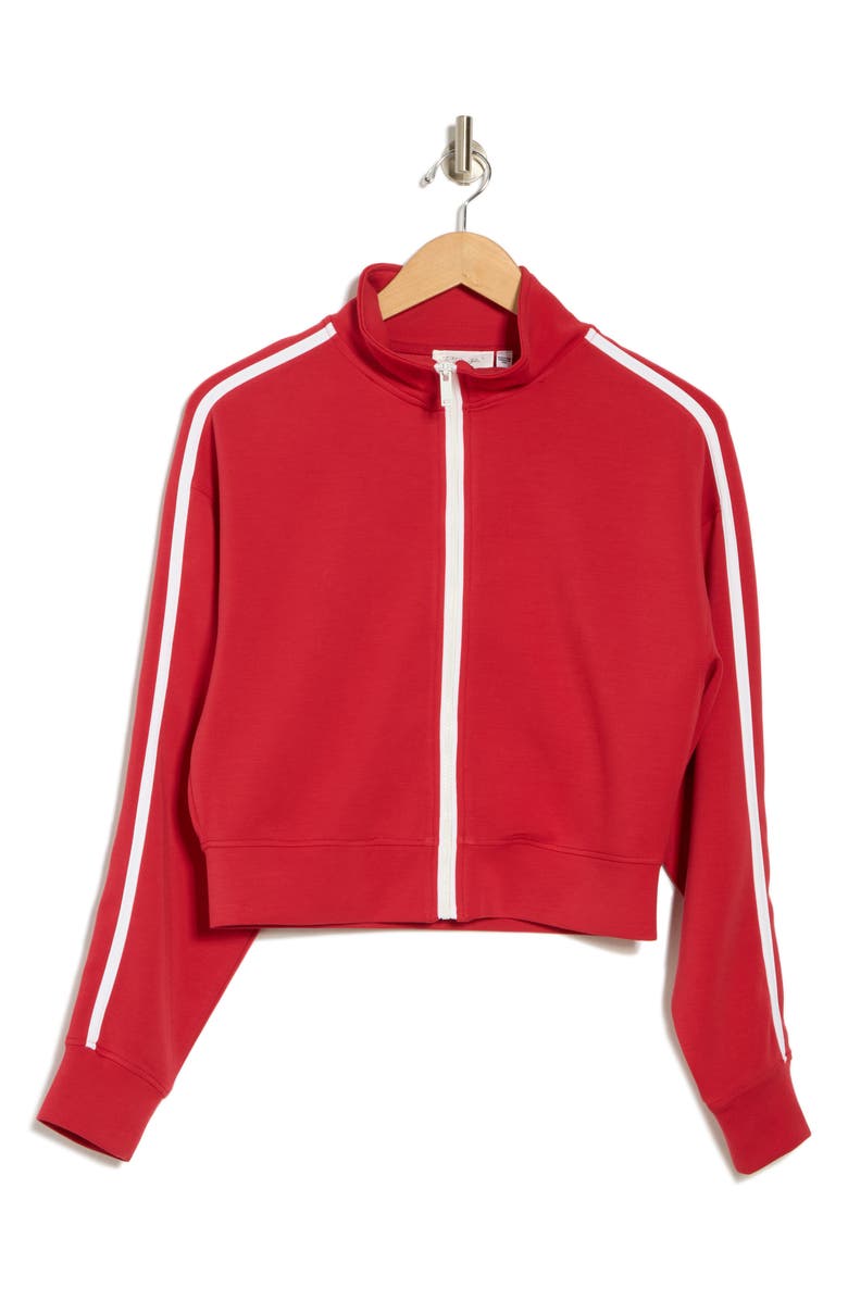 RDI Contrast Trim Knit Full Zip Jacket, Alternate, color, Crimson / White