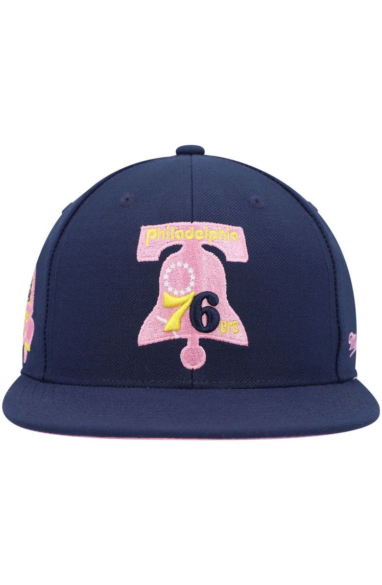 Mitchell & Ness Men's Mitchell & Ness Navy Philadelphia 76ers 60th Anniversary Burnt Sunrise Fitted Hat, Alternate, color, 