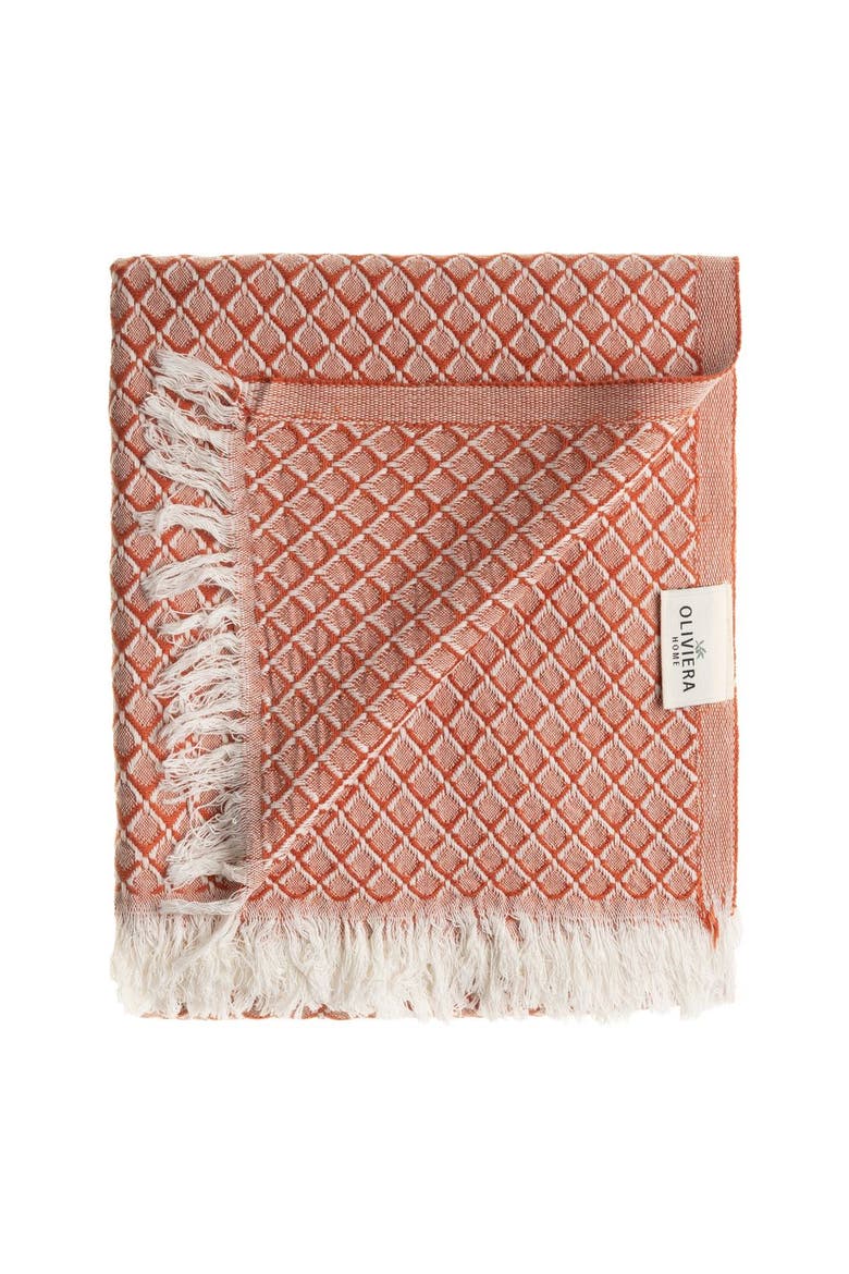 Serenity Grid Turkish Cotton Bath and Hand Towel - Set, Alternate, color, Terracotta