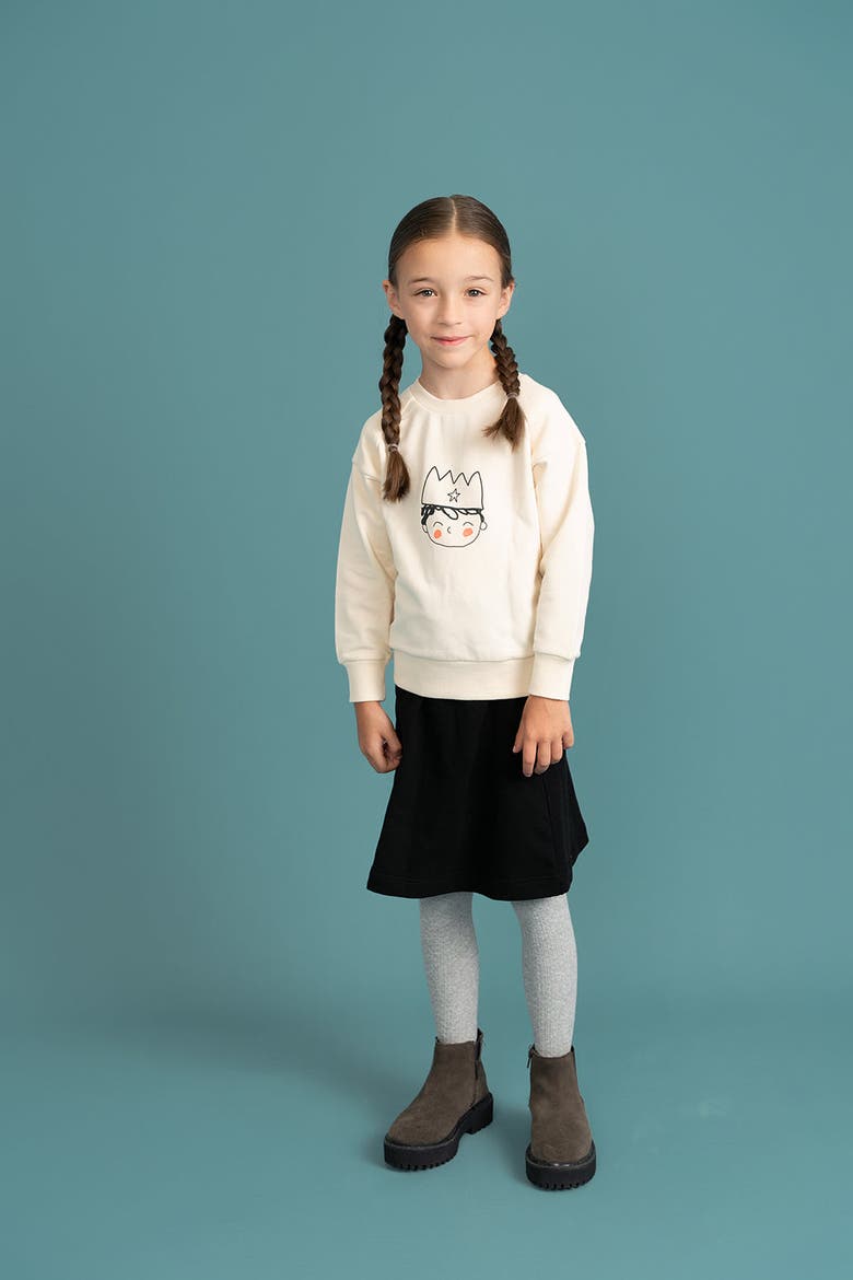 Girl French Fleece Crown Print Sweatshirt, Alternate, color, Cream