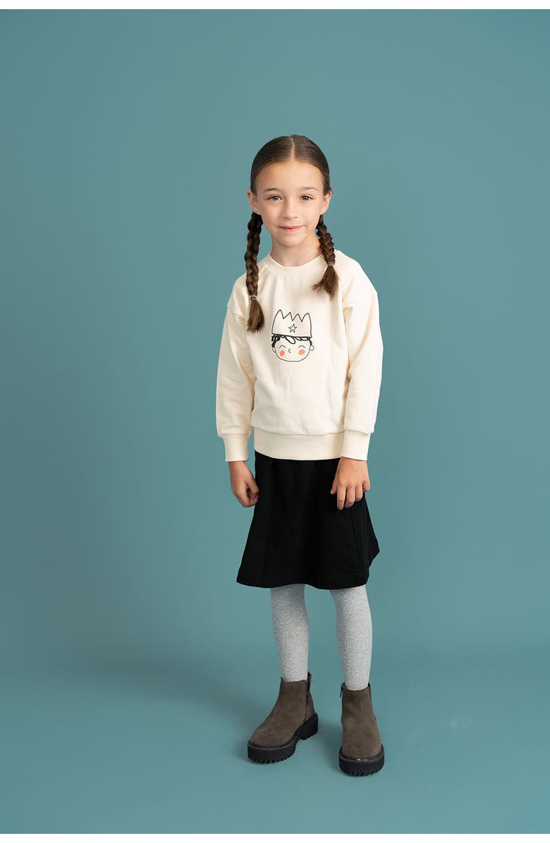Charlotte & George Girl French Fleece Crown Print Sweatshirt, Alternate, color, Cream