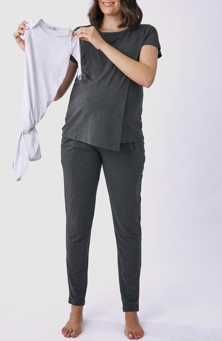 Angel Maternity Maternity/Nursing Top, Lounge Pants & Knotted Baby Gown Set, Main, color,