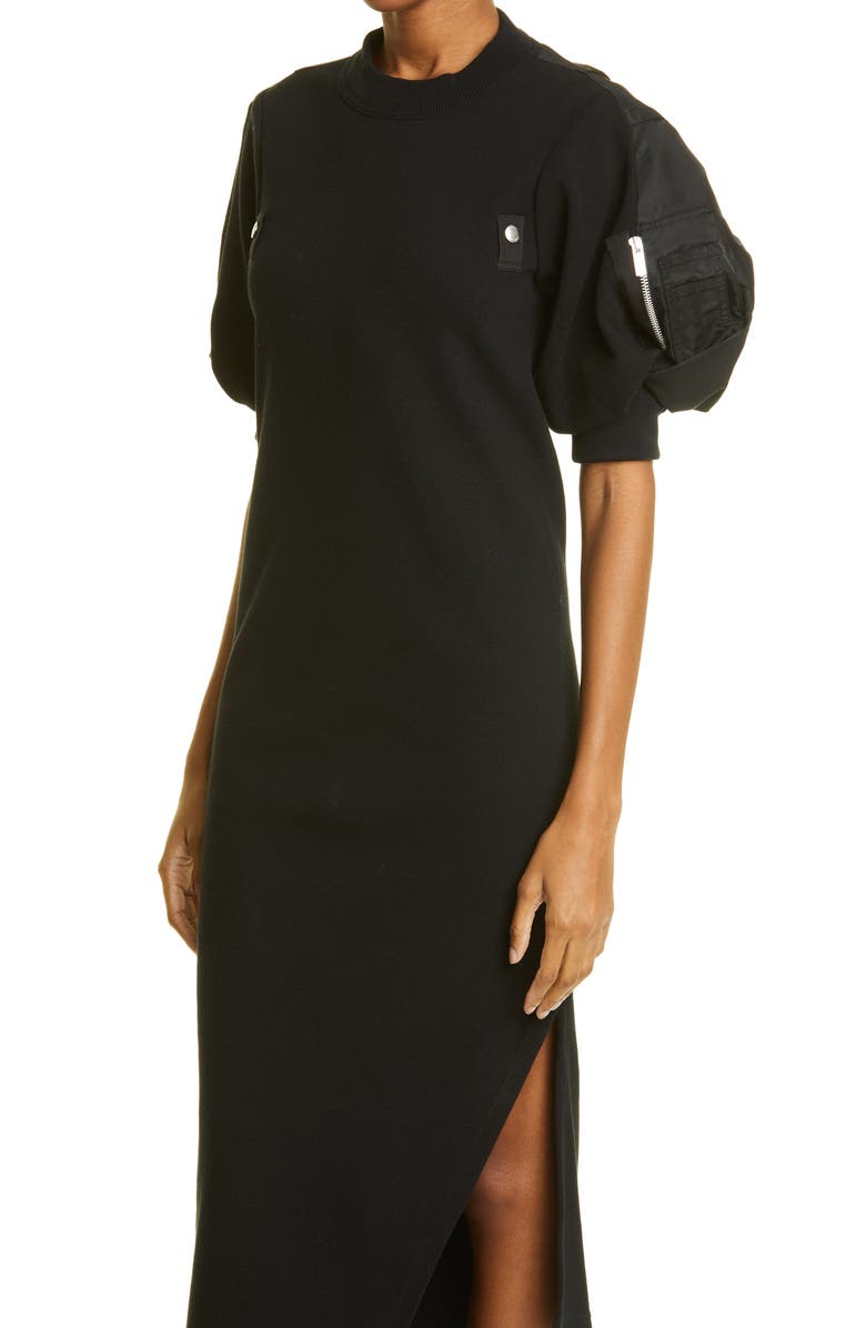 Sacai Puff Sleeve Asymmetric Hem Cotton Blend Dress, Alternate, color, 