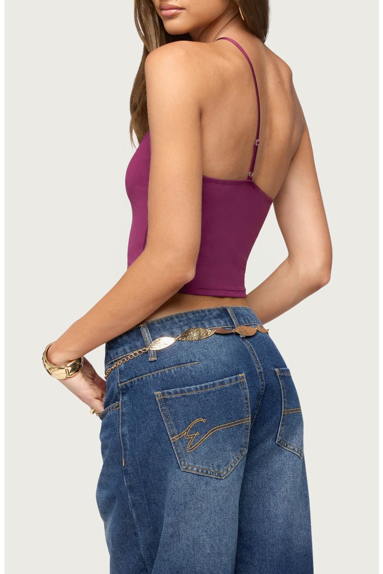 One-Shoulder Peekaboo Lacey Cutout Crop Top, Alternate, color, PLUM