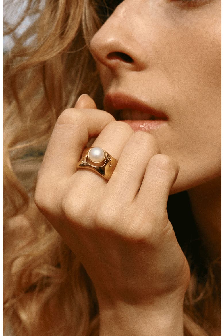 Dawn Light Pearl Wide Ring, Alternate, color, Gold & White