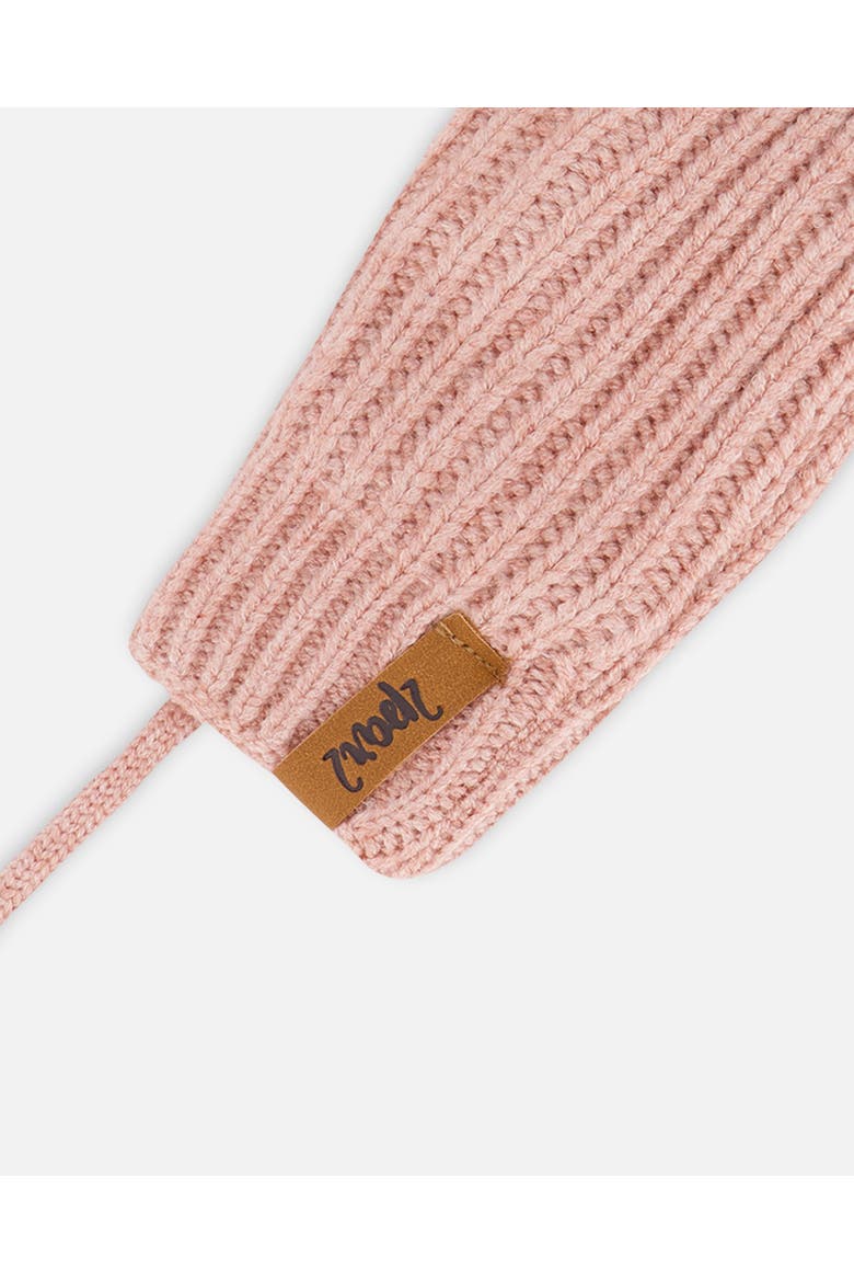 Baby Girl's Knitted Mittens With String Dusty Pink, Alternate, color, Cameo Brown