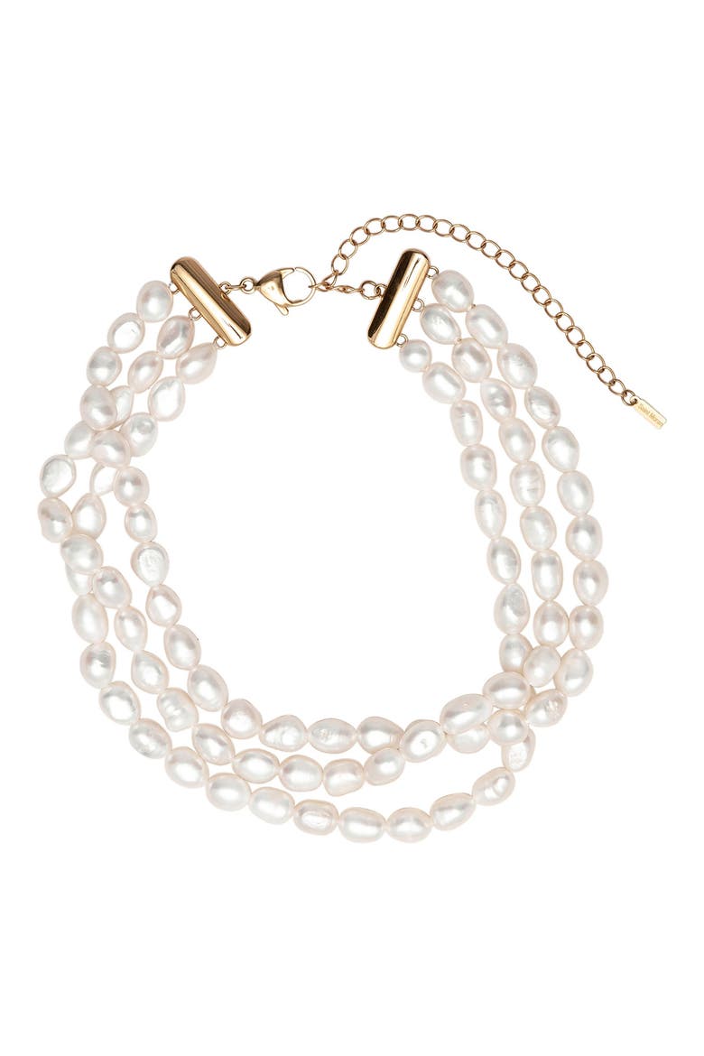 Freshwater Pearl Triple Strand Necklace, Main, color, WHITE/ GOLD
