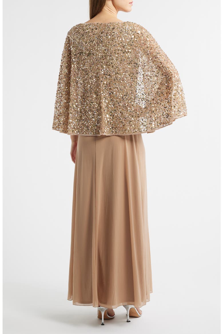 Beaded Chiffon Gown, Alternate, color, ROSE
