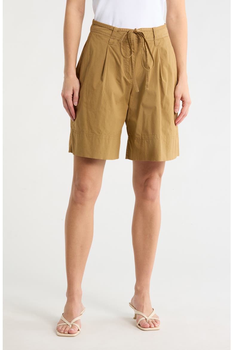 Tara Belted Stretch Cotton Shorts, Main, color, MED BGE
