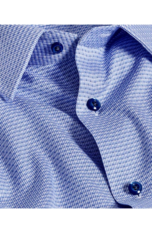 David Donahue Trim Fit Blue Geometric Pattern Cotton Dobby Dress Shirt In Blue