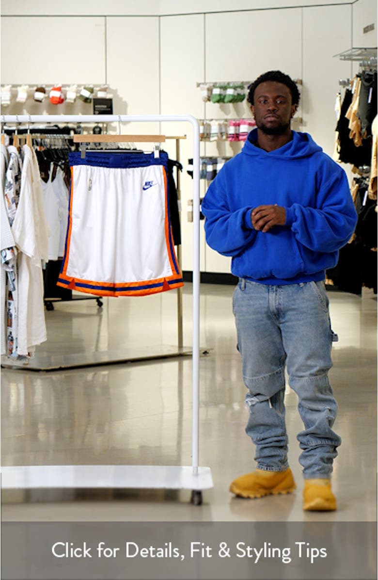 Men's Nike White/Blue New York Knicks 2021/22 Classic Edition Swingman Performance Shorts, sales video thumbnail