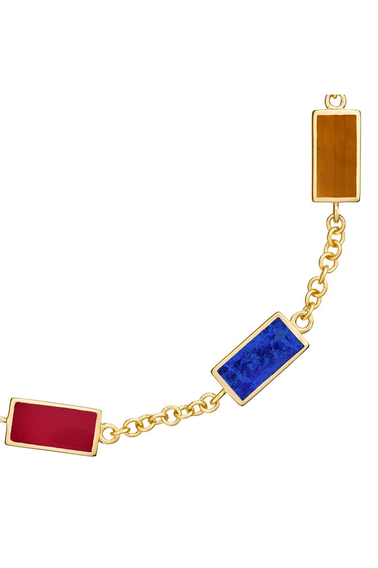 Multi Gemstone Five Station Dash Rectangle Bracelet In Sterling With 18K Gold Overlay, Alternate, color, MULTI