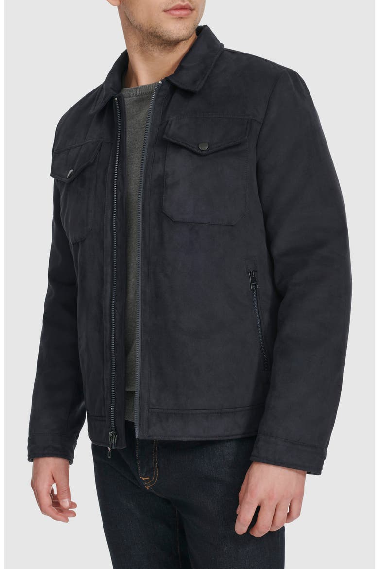 Faux Suede Trucker Jacket, Alternate, color, NAVY