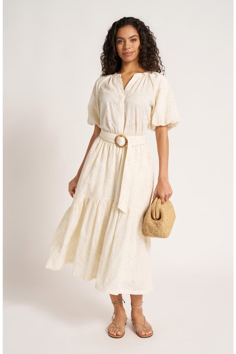 Liora Eyelet Belted Midi Skirt, Alternate, color, IVORY