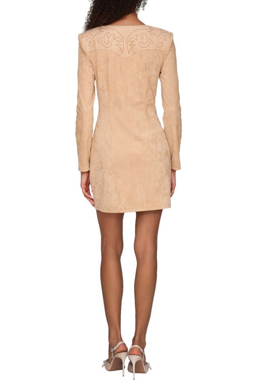 Avec Les Filles Western Embroidery Long Sleeve Faux Suede Dress In Neutral