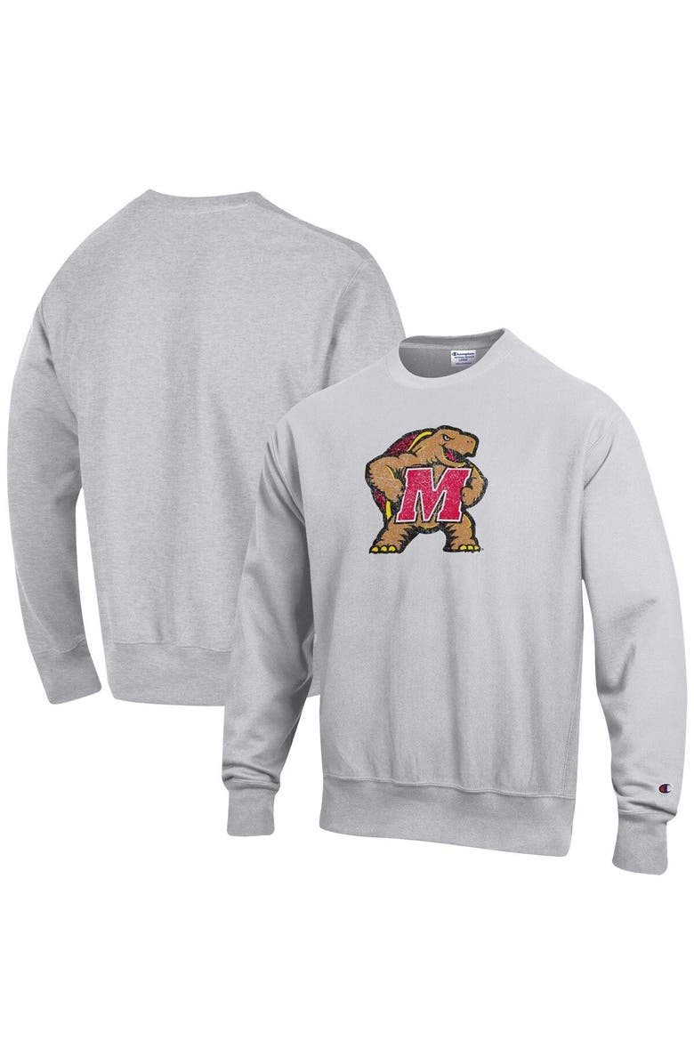 Champion Men's Champion Heathered Gray Maryland Terrapins Vault Logo Reverse Weave Pullover Sweatshirt, Main, color,