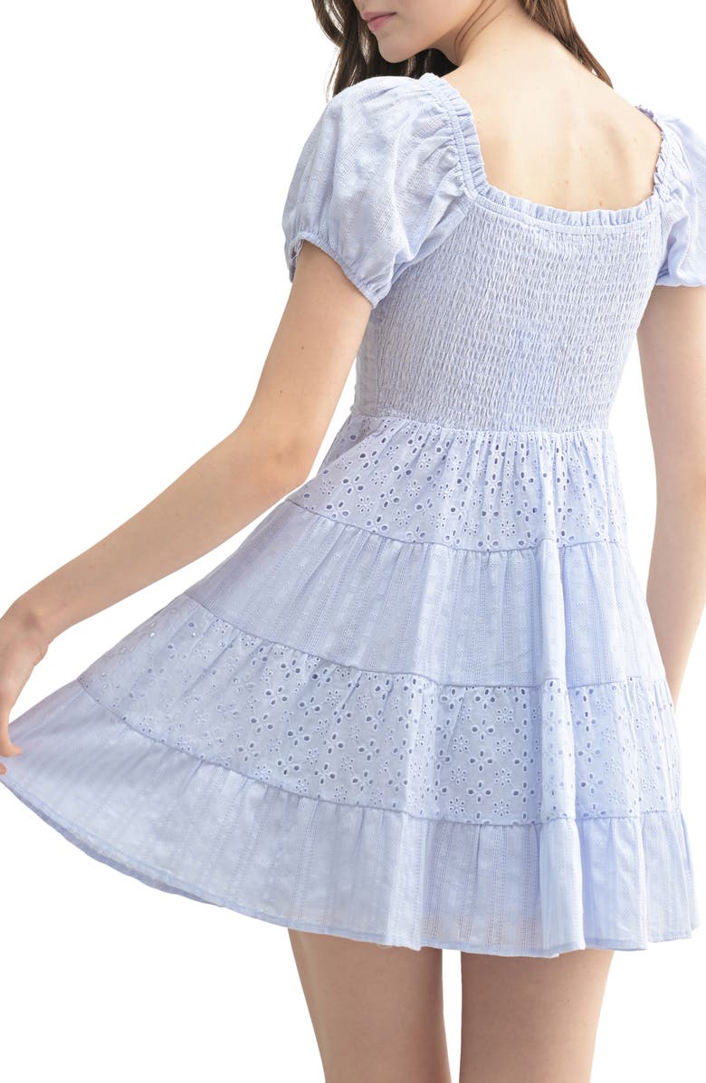 All in Favor Mixed Stitch Cotton Eyelet Minidress, Alternate, color, Dusty Blue