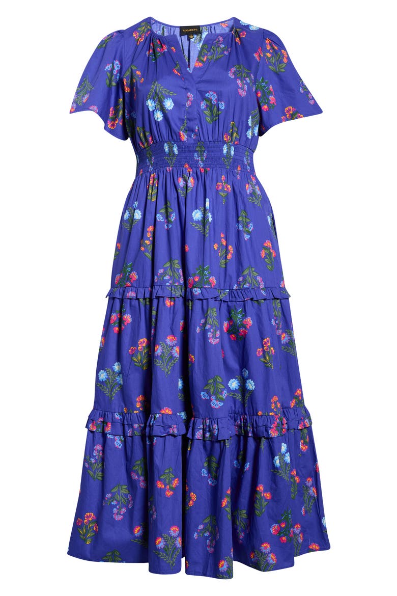Palmer Floral Poplin Fit & Flare Maxi Dress, Alternate, color, NAVY