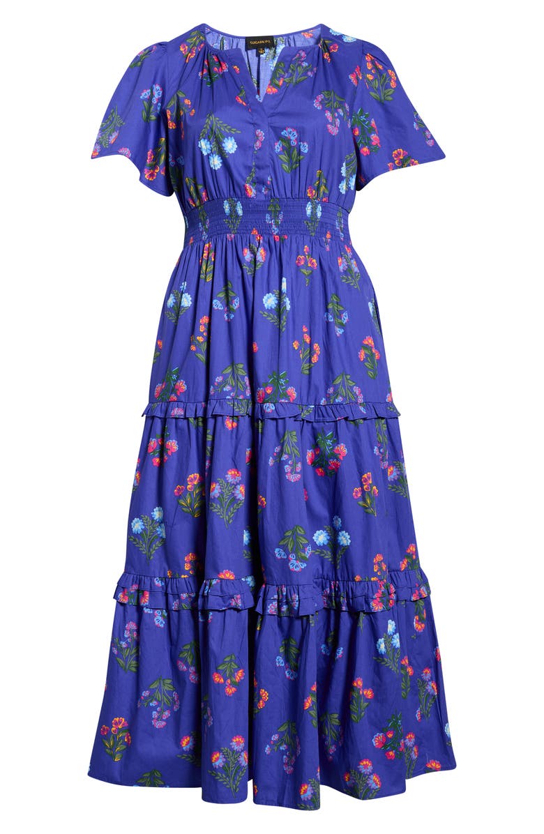 SUGARLIPS Palmer Floral Poplin Fit & Flare Midi Dress, Main, color, Navy