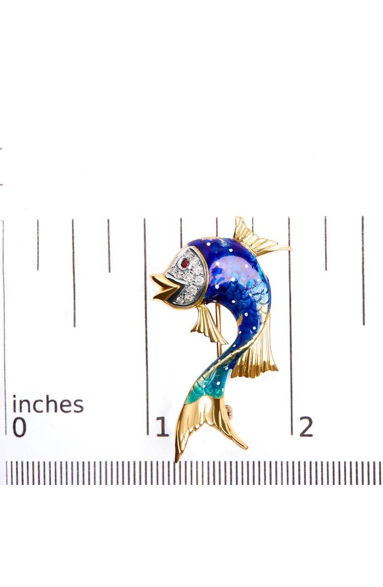 Haus of Brilliance 18K Yellow Gold and Blue Enamel Diamond and Pink Sapphire Fish Brooch Pin, Alternate, color, Yellow